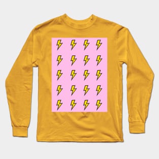 Bold Yellow Lightning Bolt Pattern on Pink Long Sleeve T-Shirt